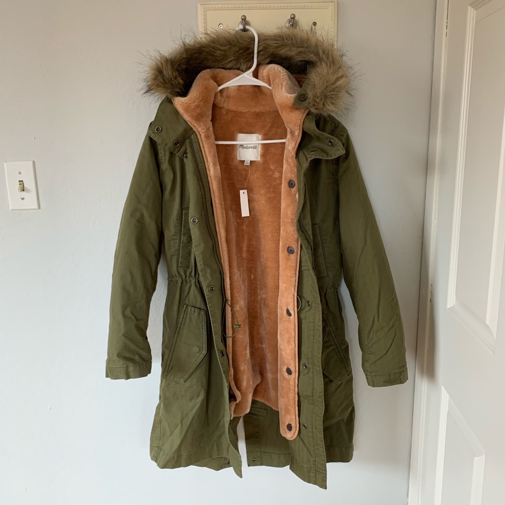 NWT Madewell XXS Fur Insert Green Parka